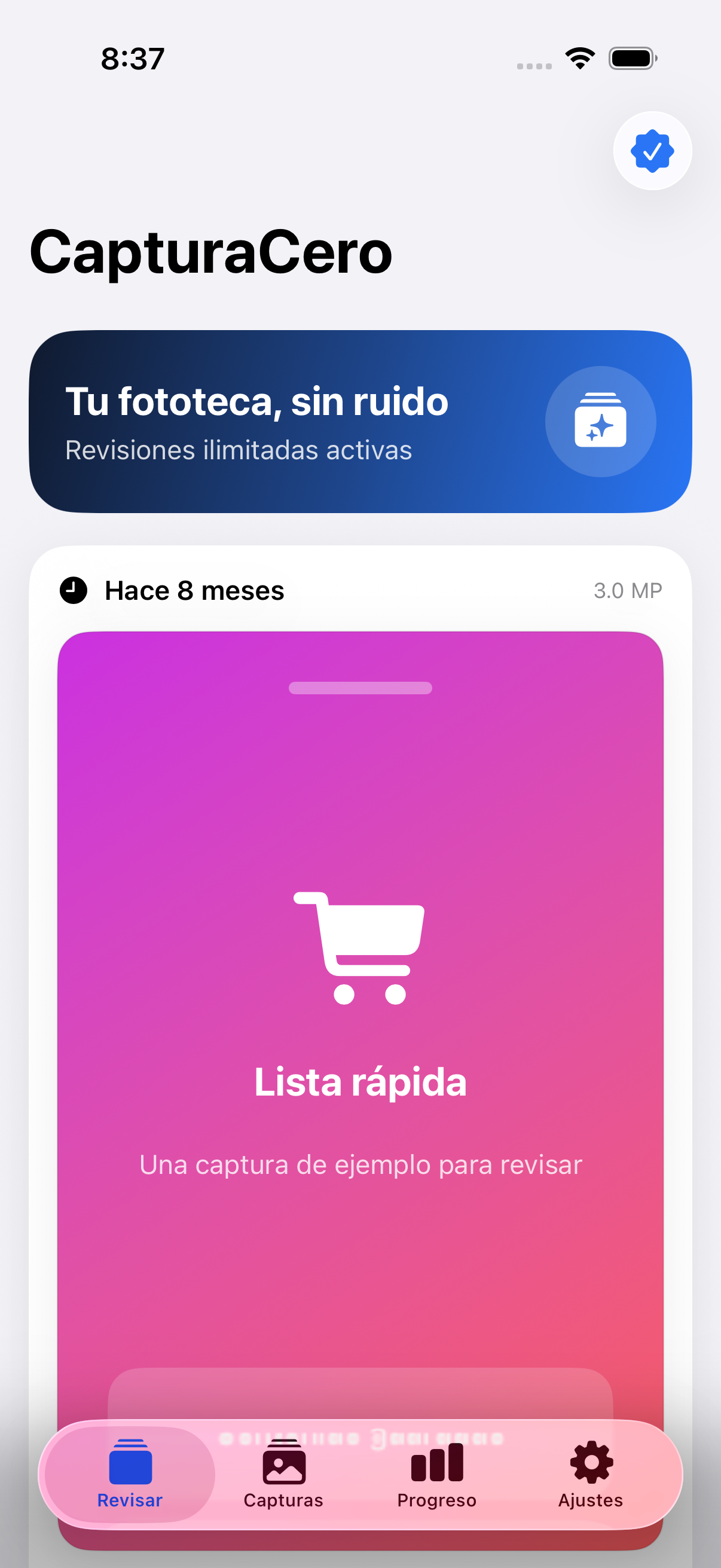 Pantalla de revisión de CapturaCero
